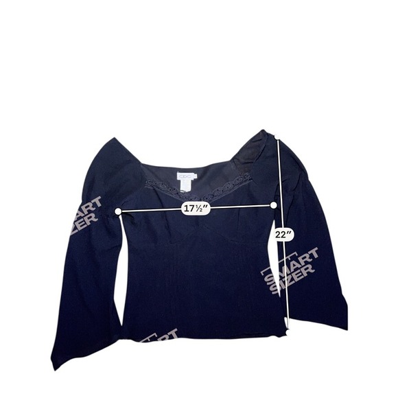 CDC Womens Vintage Style Bell Sleeve Lace Trim Sweetheart Neck Top Black Large - Picture 3 of 4